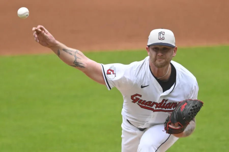 Jul 4, 2024; Cleveland, Ohio, USA; Cleveland Guardians starting pitcher Ben Lively (39) delivers a pitch in the first inning against the Chicago White Sox at Progressive Field. Mandatory Credit: David Richard-USA TODAY Sports