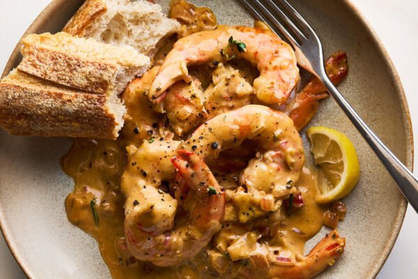 BBQ Pepper Shrimp, Warm Baguette, Green Salad: Happy Friday