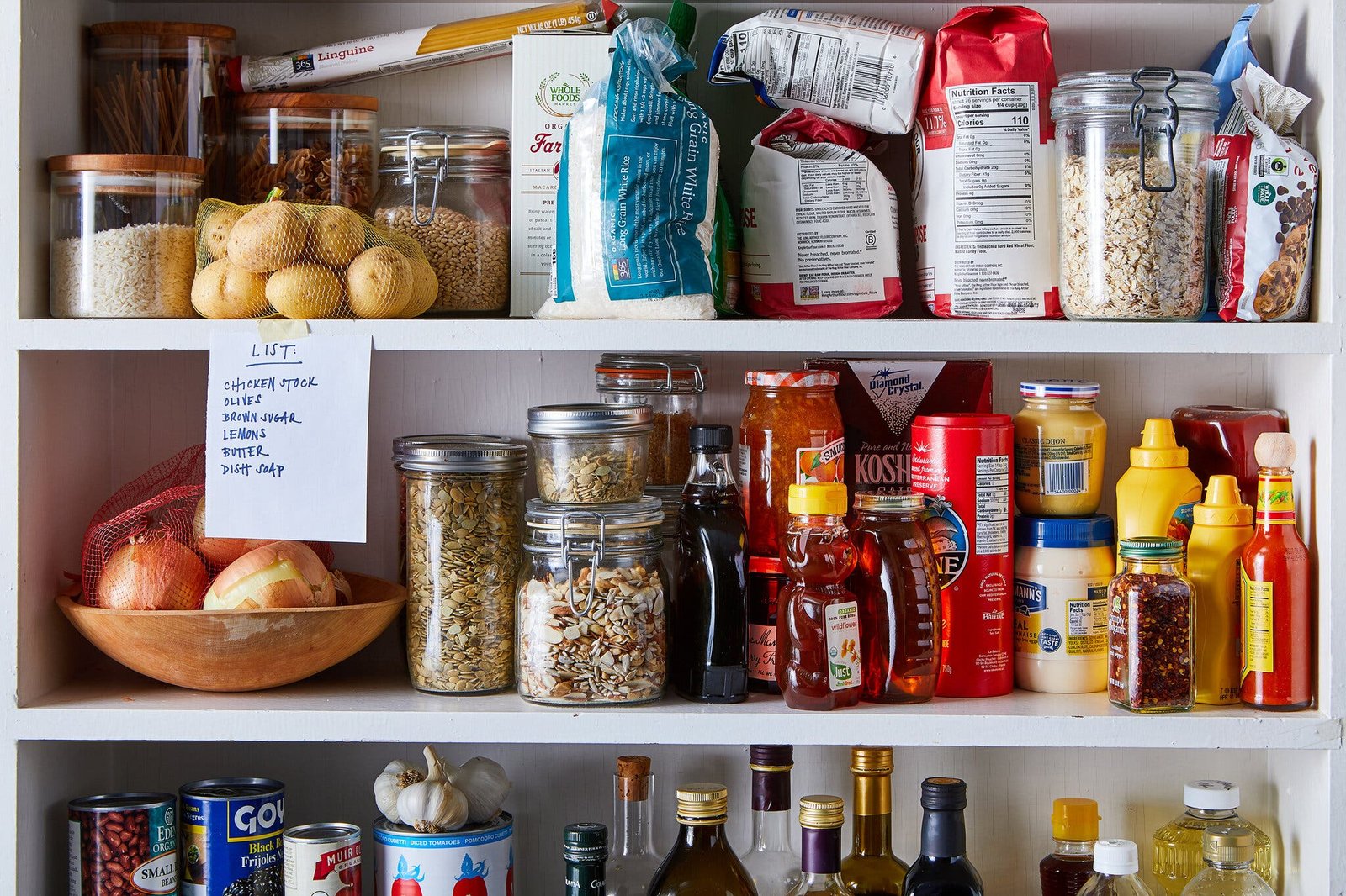 A side image into a pantry with lots of ingredients shown.