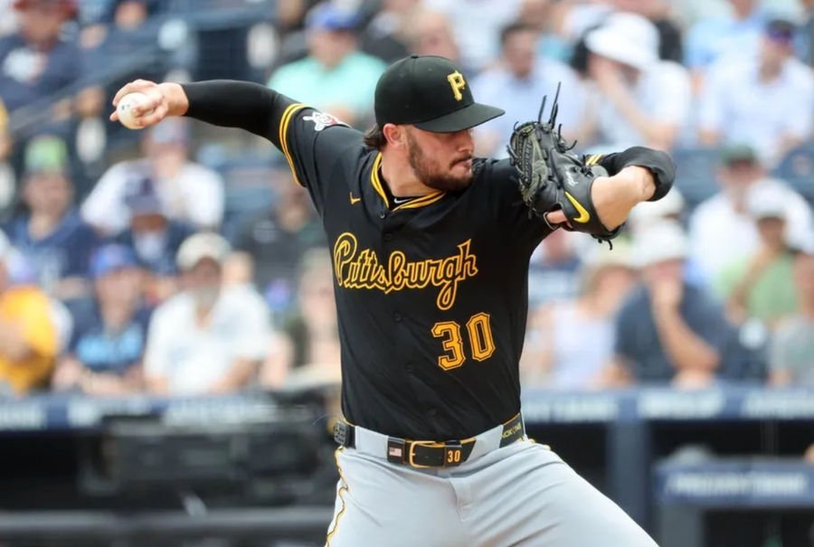 Apr 2, 2025; St. Petersburg, Florida, USA; Pittsburgh Pirates starting pitcher Paul Skenes (30) throws a pitch during the first inning against the Tampa Bay Rays at George M. Steinbrenner Field. Mandatory Credit: Kim Klement Neitzel-Imagn Images